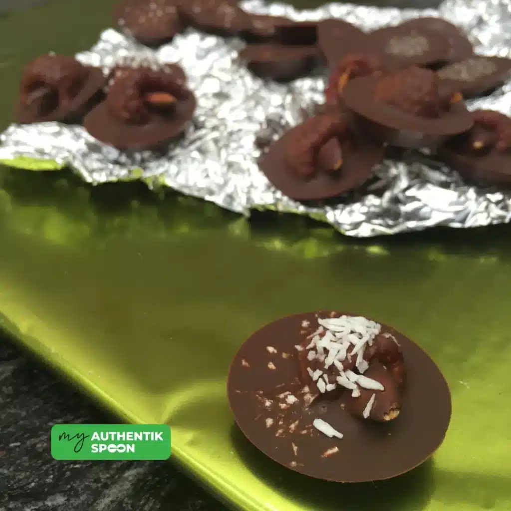 Healthy chocolate bites served as a balanced homemade dessert
