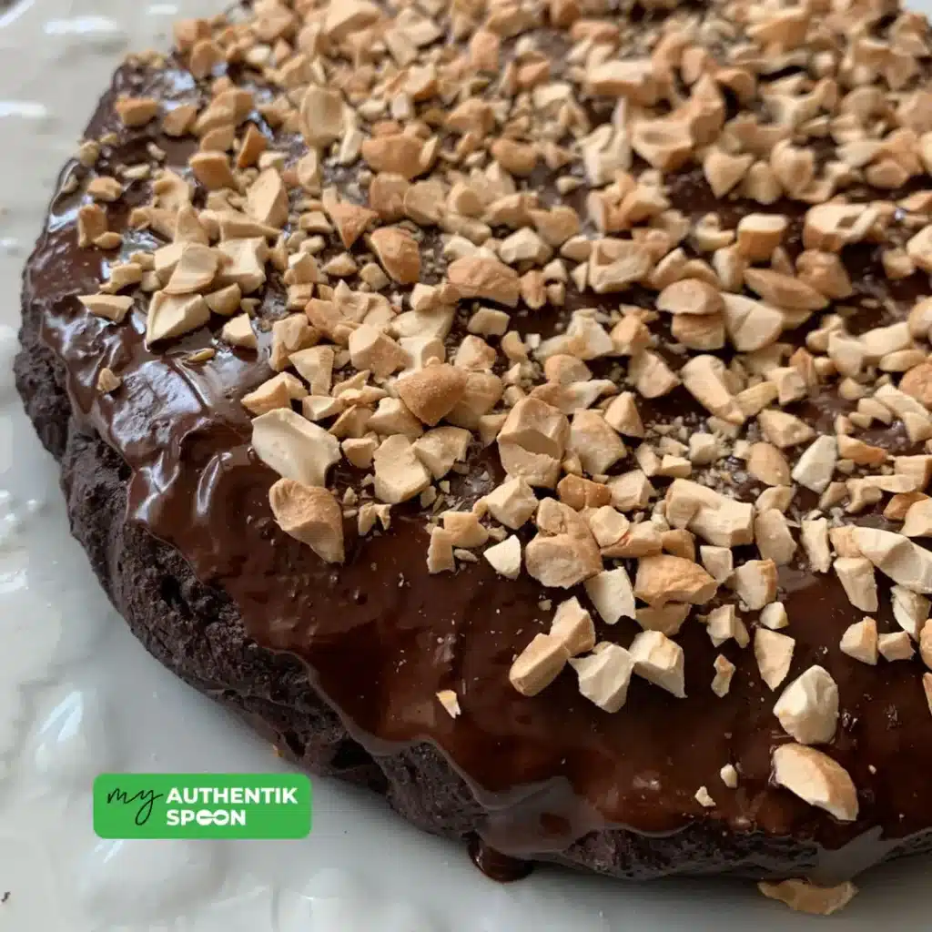 Healthy chocolate date cake topped with dark chocolate and chopped nuts gluten-free dairy-free dessert