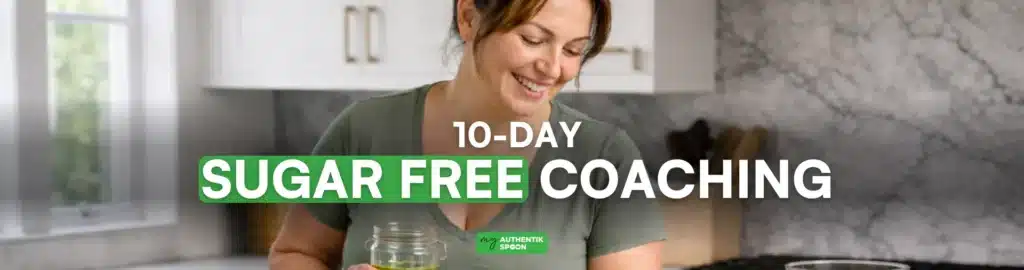 10 day sugar free coaching program showing healthy meal prep for weight loss, gut health, stable energy and reduced cravings