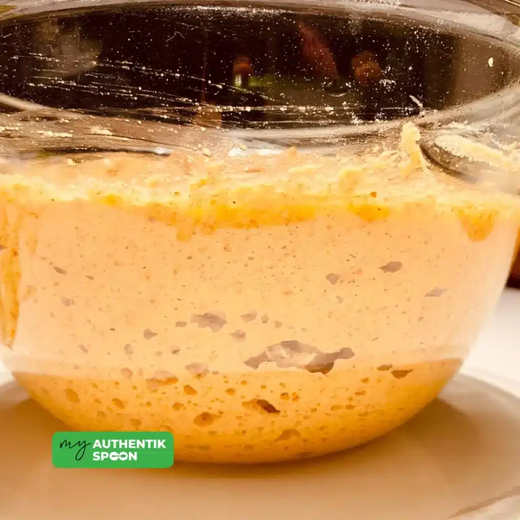 Fermented pumpkin muffin batter after overnight sourdough proofing