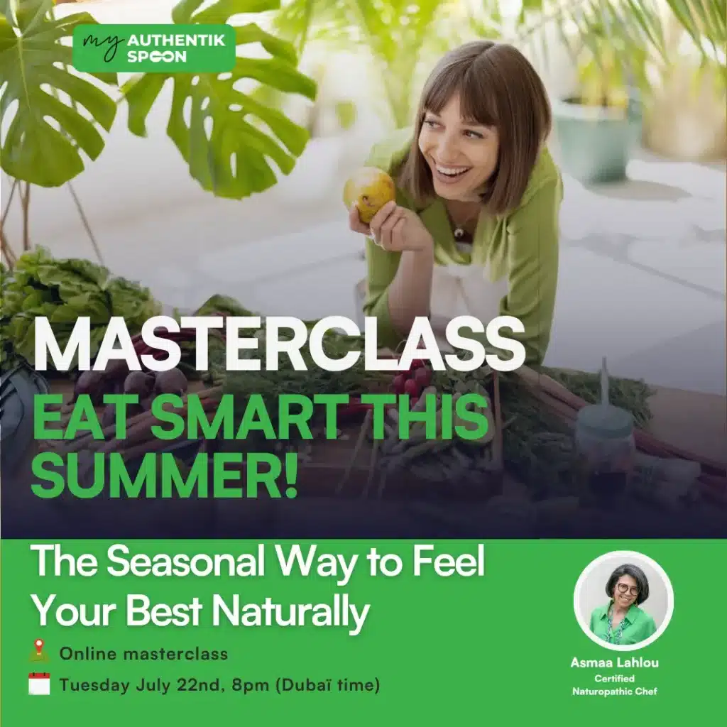Eat Smart This Summer masterclass with Asmaa Lahlou, an online masterclass on seasonal eating for energy, digestion, and hormonal balance