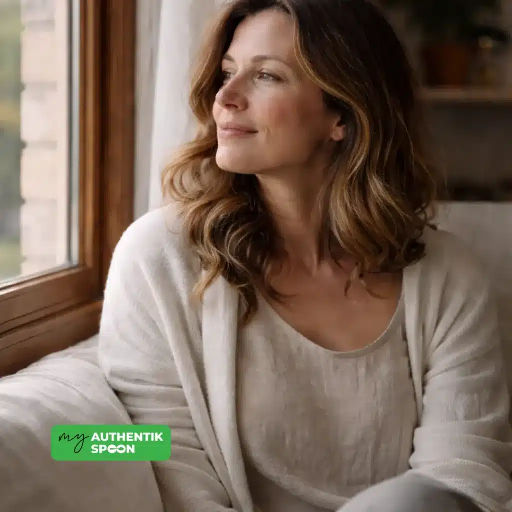 Woman over 35 resting by a window in natural light, illustrating the link between stress and weight loss and the importance of calming the nervous system