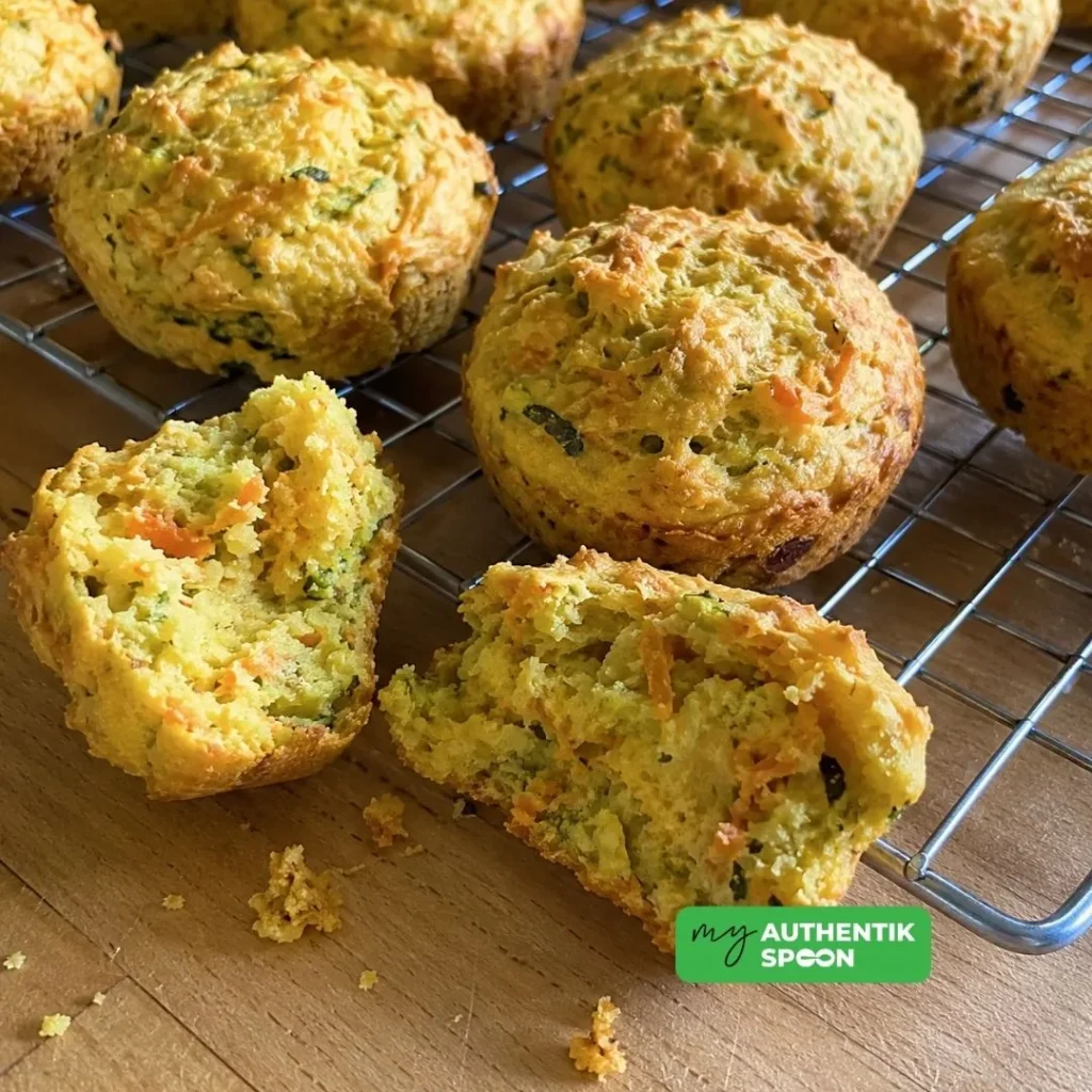 High protein lunchbox ideas: muffins with carrot and zucchini cooling on a wire rack